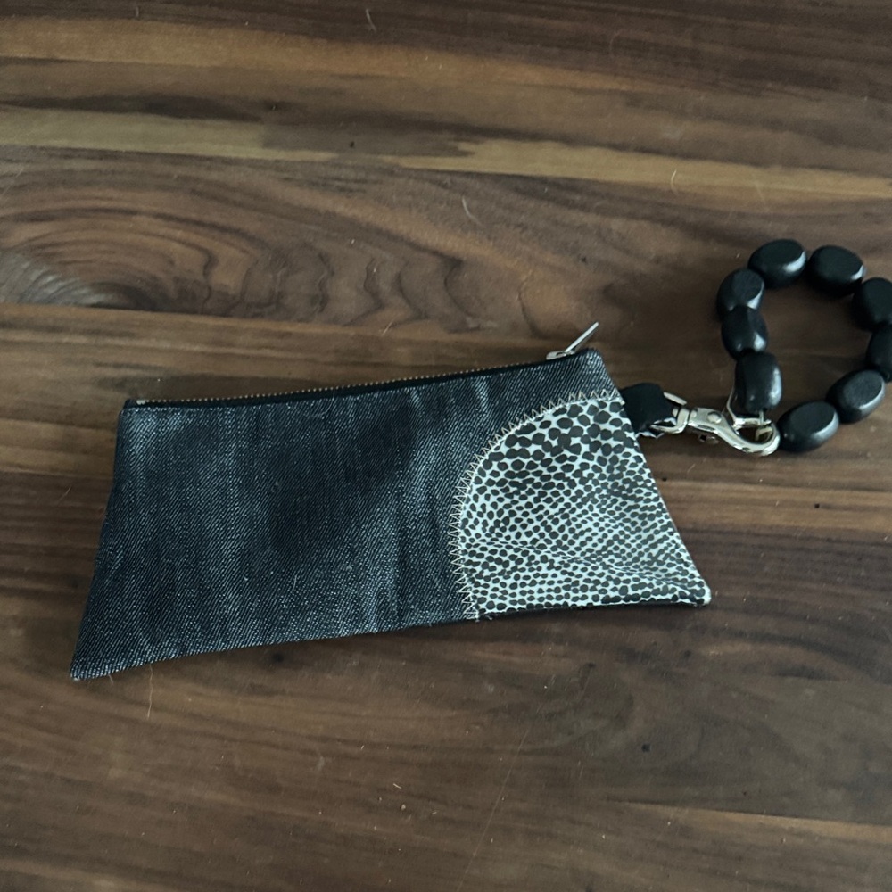 Navy, Black and White Clutch with Wristlet